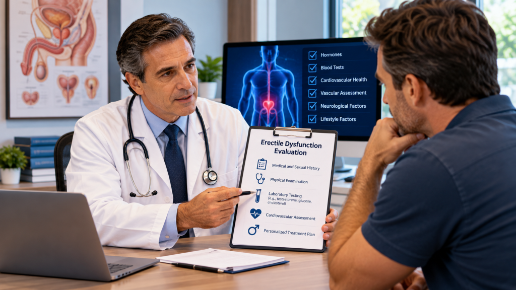 Erectile dysfunction test and evaluation with physician consultation